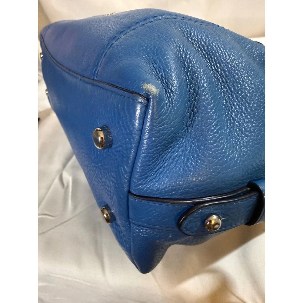 Coach Blue Pebbled Leather Satchel Bag and Matching Wallet Set with Charm